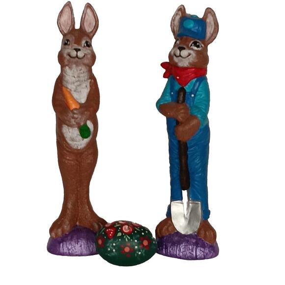 Lot of 3 Ceramic Easter Bunny Pencil Figures Hand Painted Rabbit & Egg - Picture 1 of 14